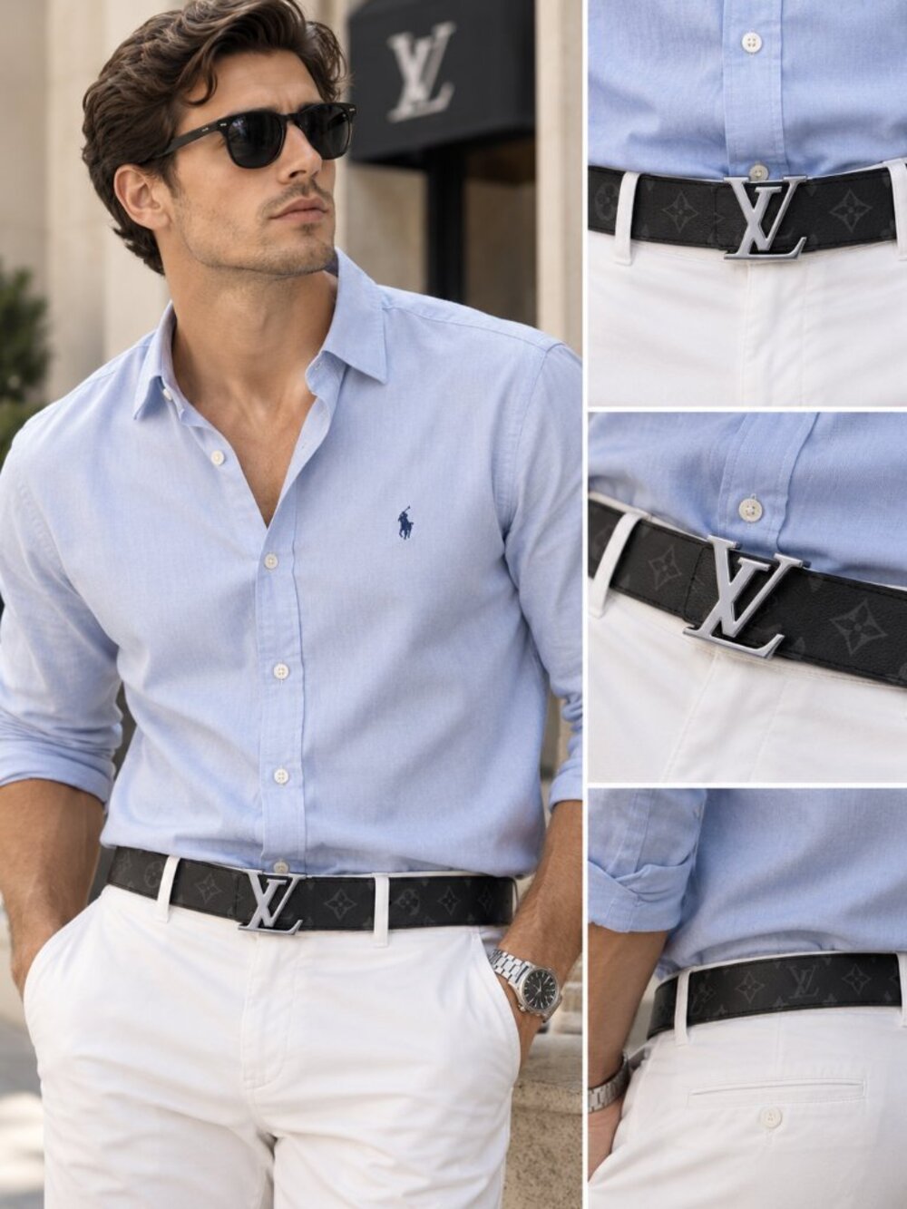 LV Belts 95cm fit for 30-34 Silver Logo - Picture 4 of 8
